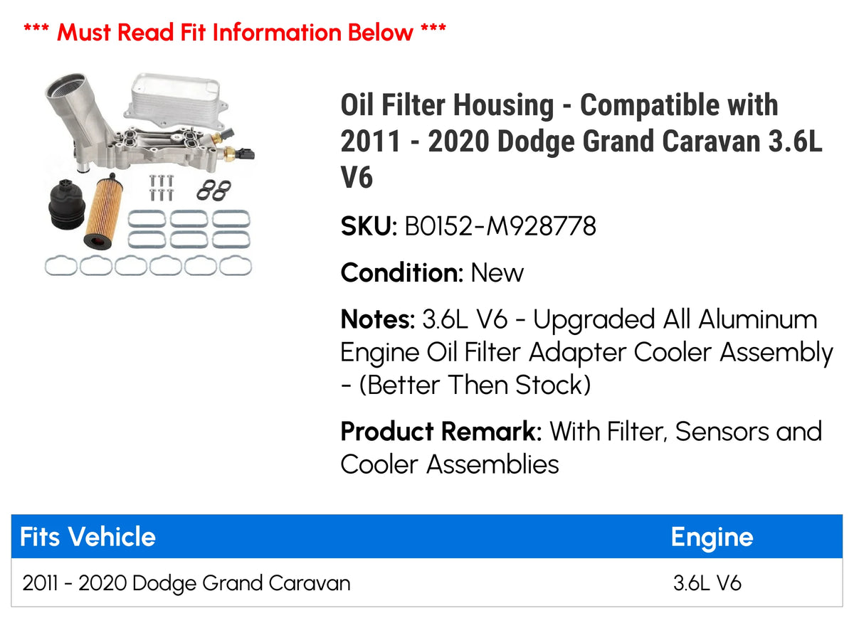Oil Filter Housing for Dodge Grand Caravan 3.6L V6 B3238