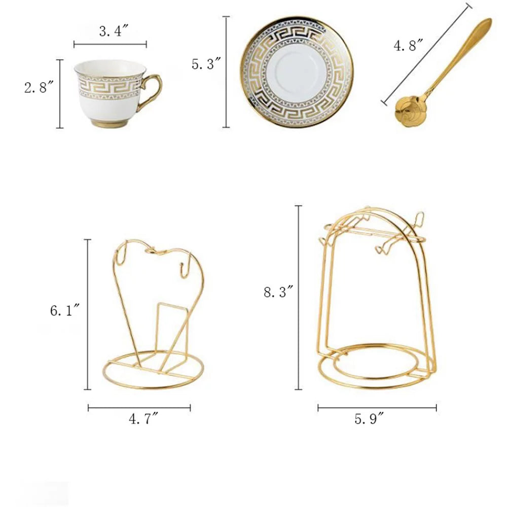 13 Pcs White Coffee Cup Set with Golden Trim R343580