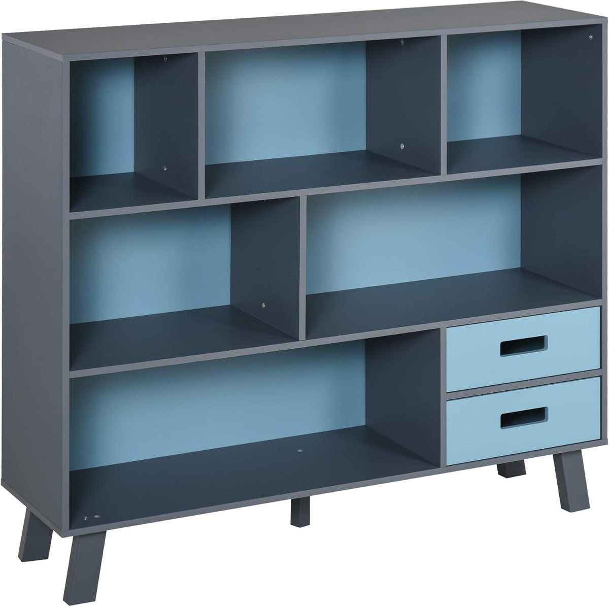 3-Tier Dark Blue Bookcase with Drawers C486863