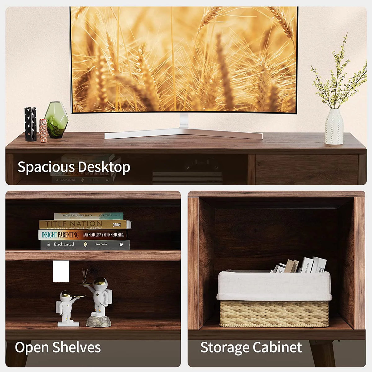Walnut TV Stand with Storage Cabinet for TVs up to 55 inch W95931