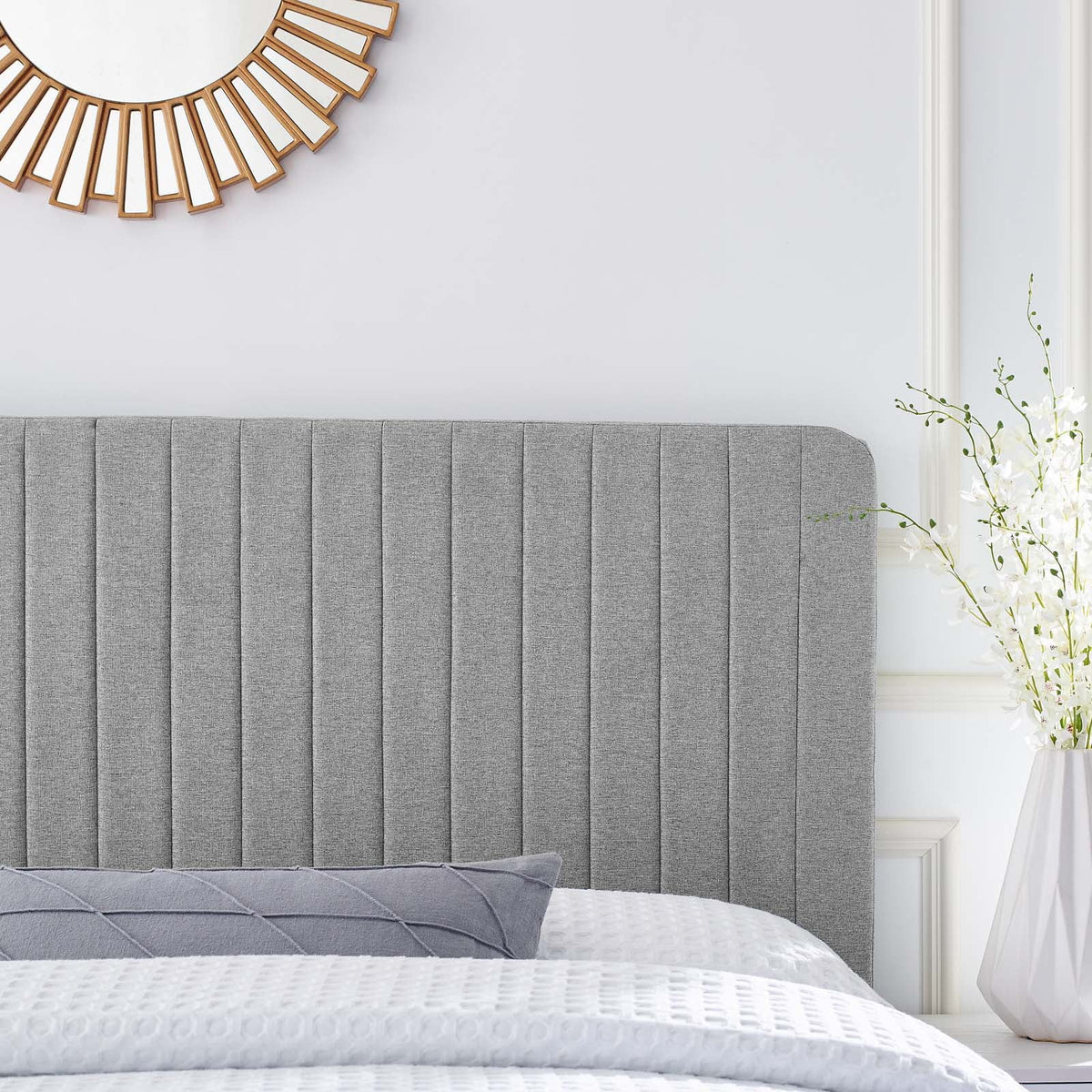 Light Gray Tufted Upholstered Fabric King Headboard B253