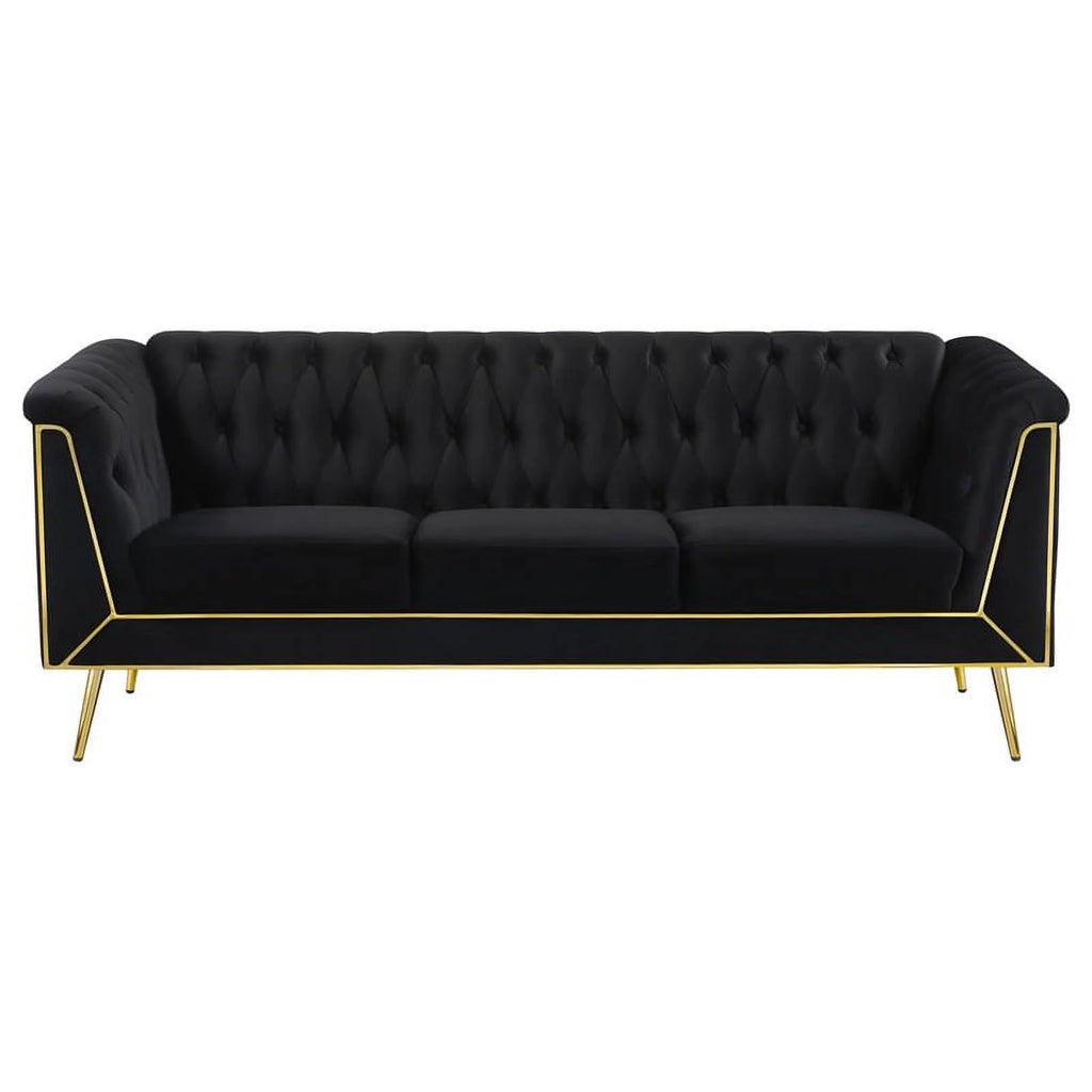 3-piece Fabric Tuxedo Arm Tufted Back Set in Black N23729
