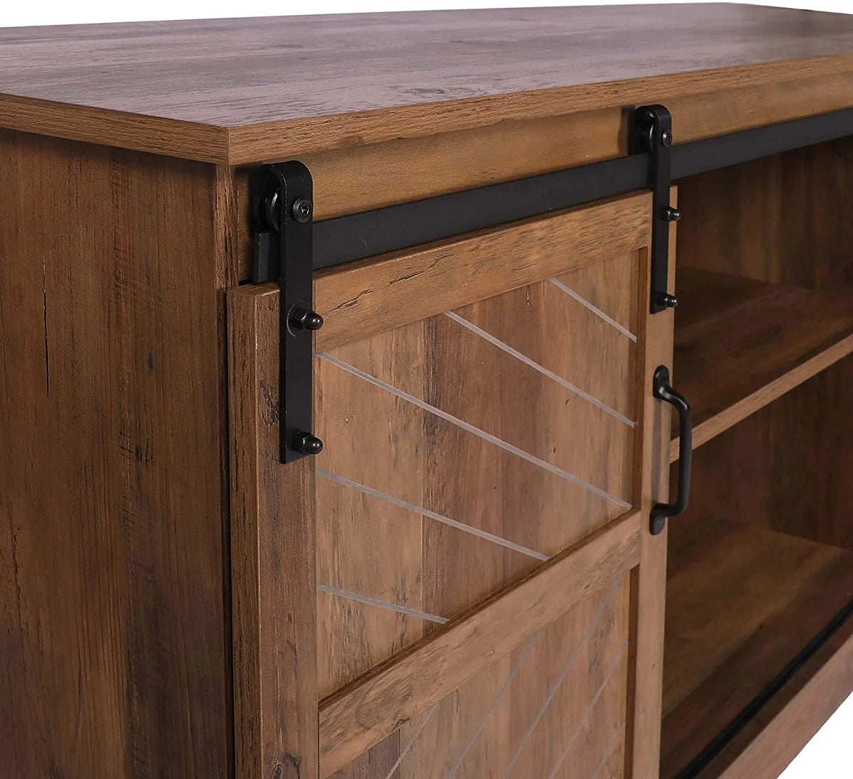 58 inches Farmhouse Wood TV Stand with Sliding Barn Door C113555