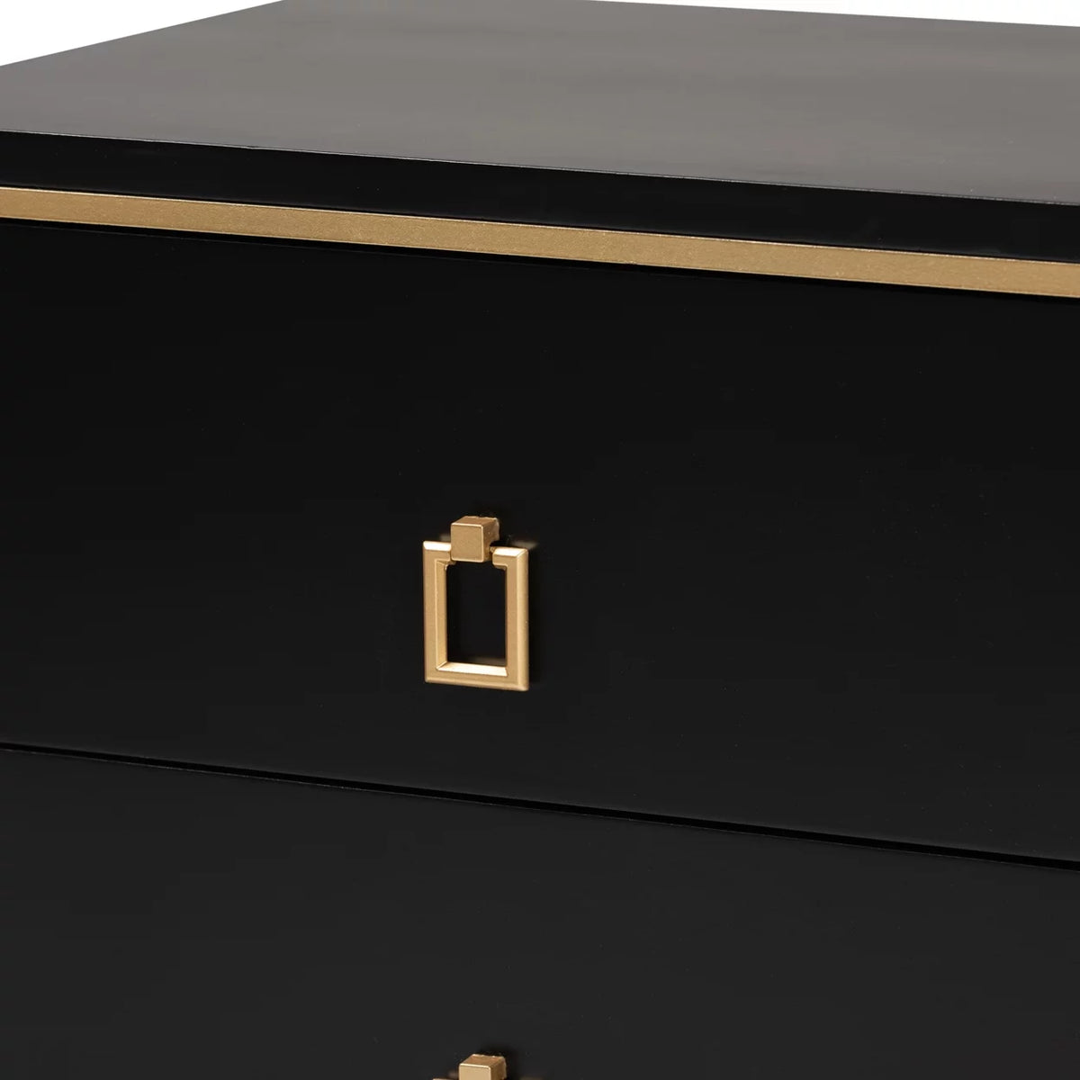 Black Wood and Gold Metal 2-Drawer End Table R37131