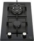 2 Burner 12 Inch Built-in LPG/Propane Gas Stove Top Glass Surface Cast Iron Cooktop X35256