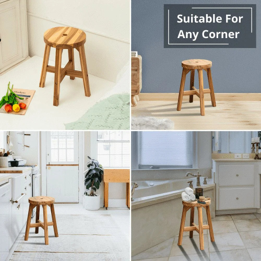 Acacia Wood Stool Round Top Natural Color U3360