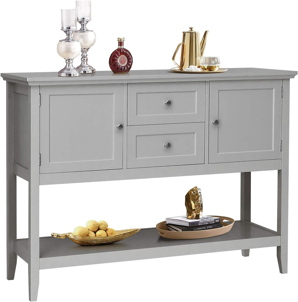 Grey Wooden Buffet Sideboard with Storage Shelf, 2 Drawers & 2 Cabinets Q428946