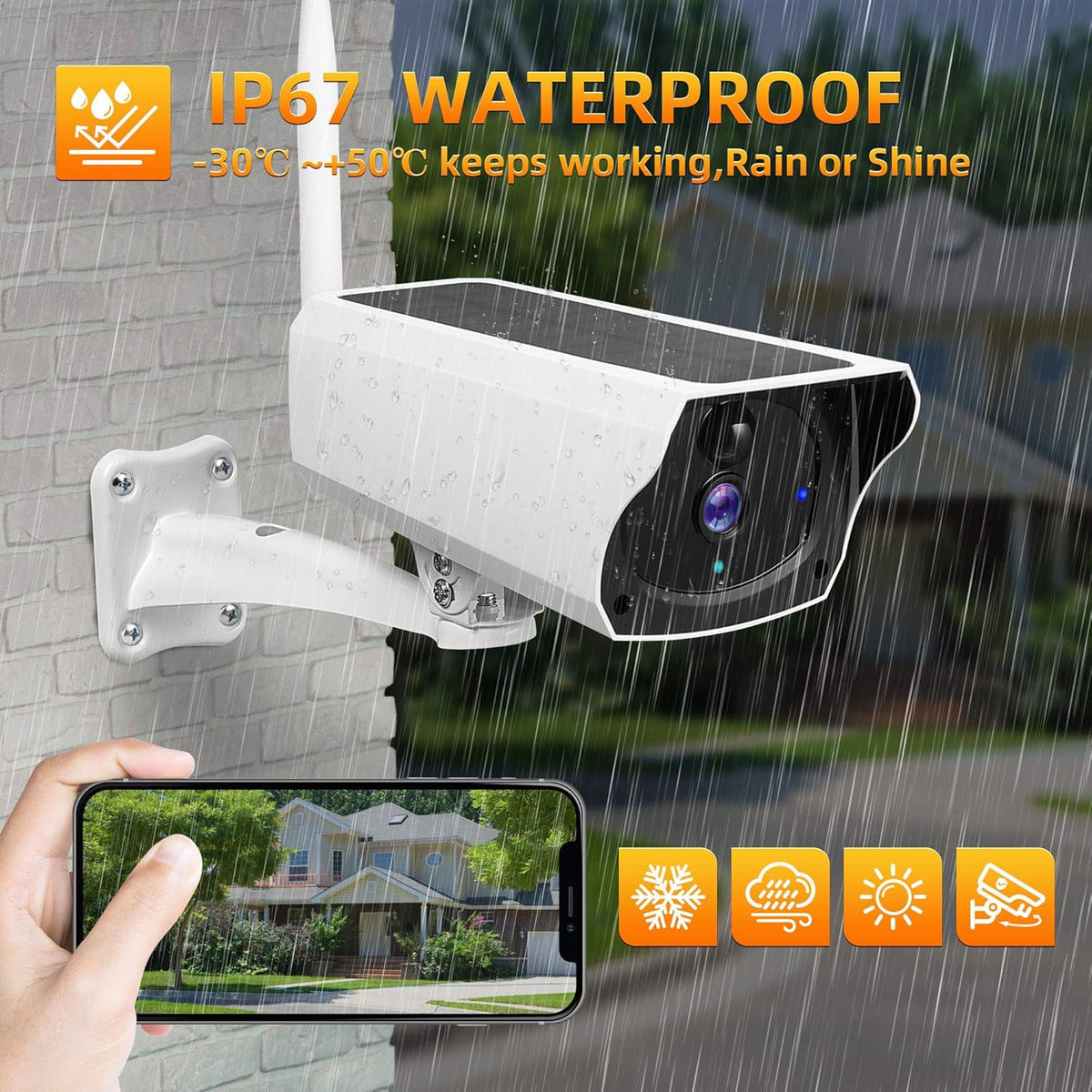 Outdoor Solar Security Camera 1080P HD Wireless WiFi Surveillance Camera with Night Vision, 2-Way Audio, IP67 Waterproof, 64G SD Card B35445