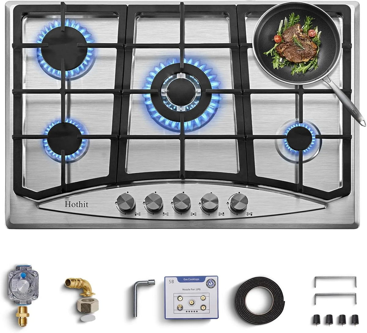 30" 5 Burner Built-in Stainless Steel Gas Cooktop S6347