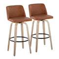 White Washed Wood Camel Faux Leather Swivel Barstool Set of 2 N613