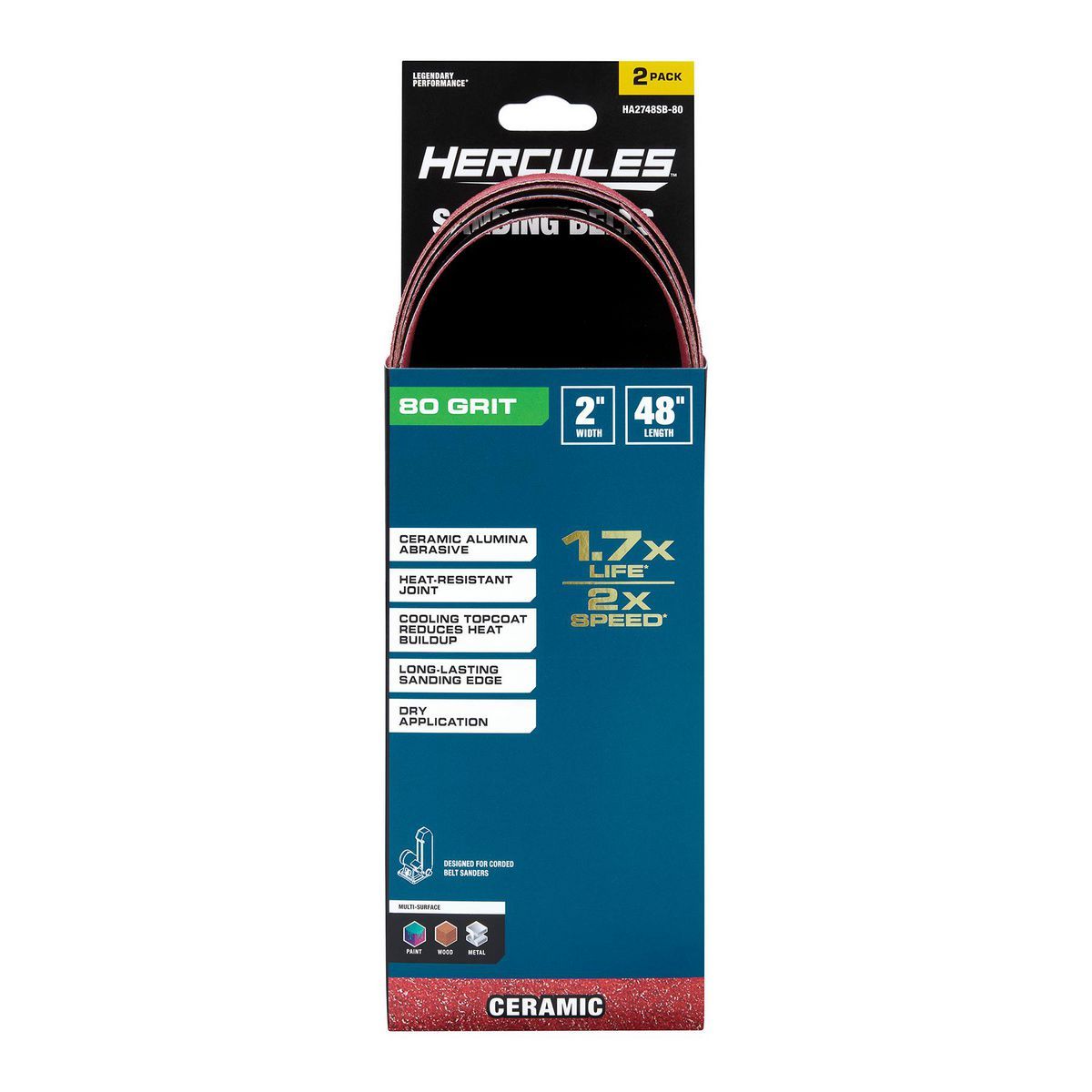 2 in. x 48 in. 80-Grit Ceramic Alumina Sanding Belts 2-Pack N12437
