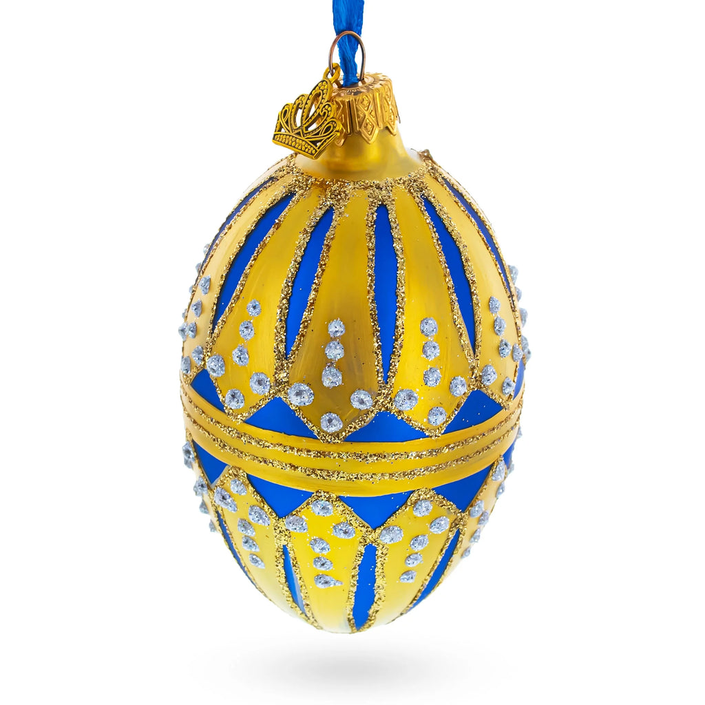 Blue Enamel Egg Glass Ornament 4 Inches O746685