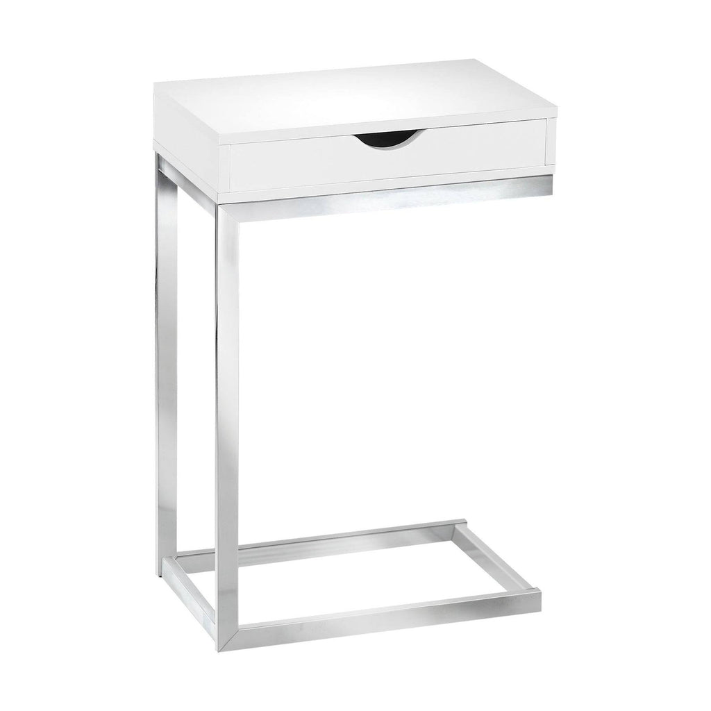 Glossy White Chrome Metal Accent Table with Drawer N98790