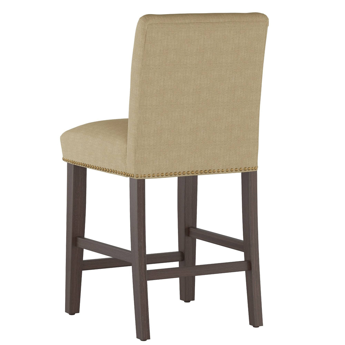 Natural Linen Counter Height Barstool with Brass Nail Buttons U32079