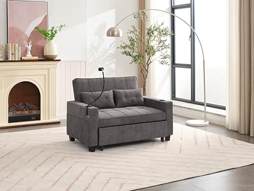Green Convertible Sleeper Sofa Bed with USB Charging Cupholders D321559