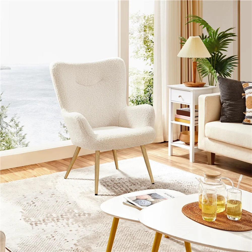 Ivory Boucle Accent Chair with Metal Legs R140858