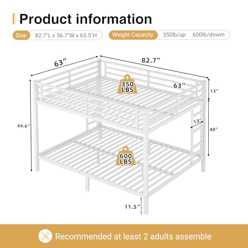 Twin XL Over Twin XL Black Metal Bunk Bed with Ladder and Guardrail V9807