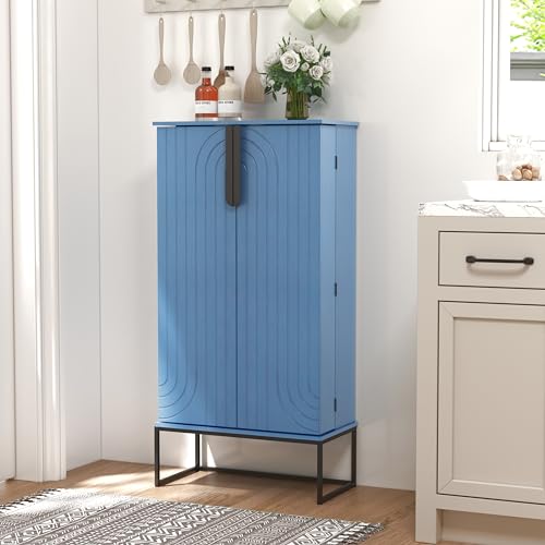 Blue Pantry Cabinet with Adjustable Shelves T81333
