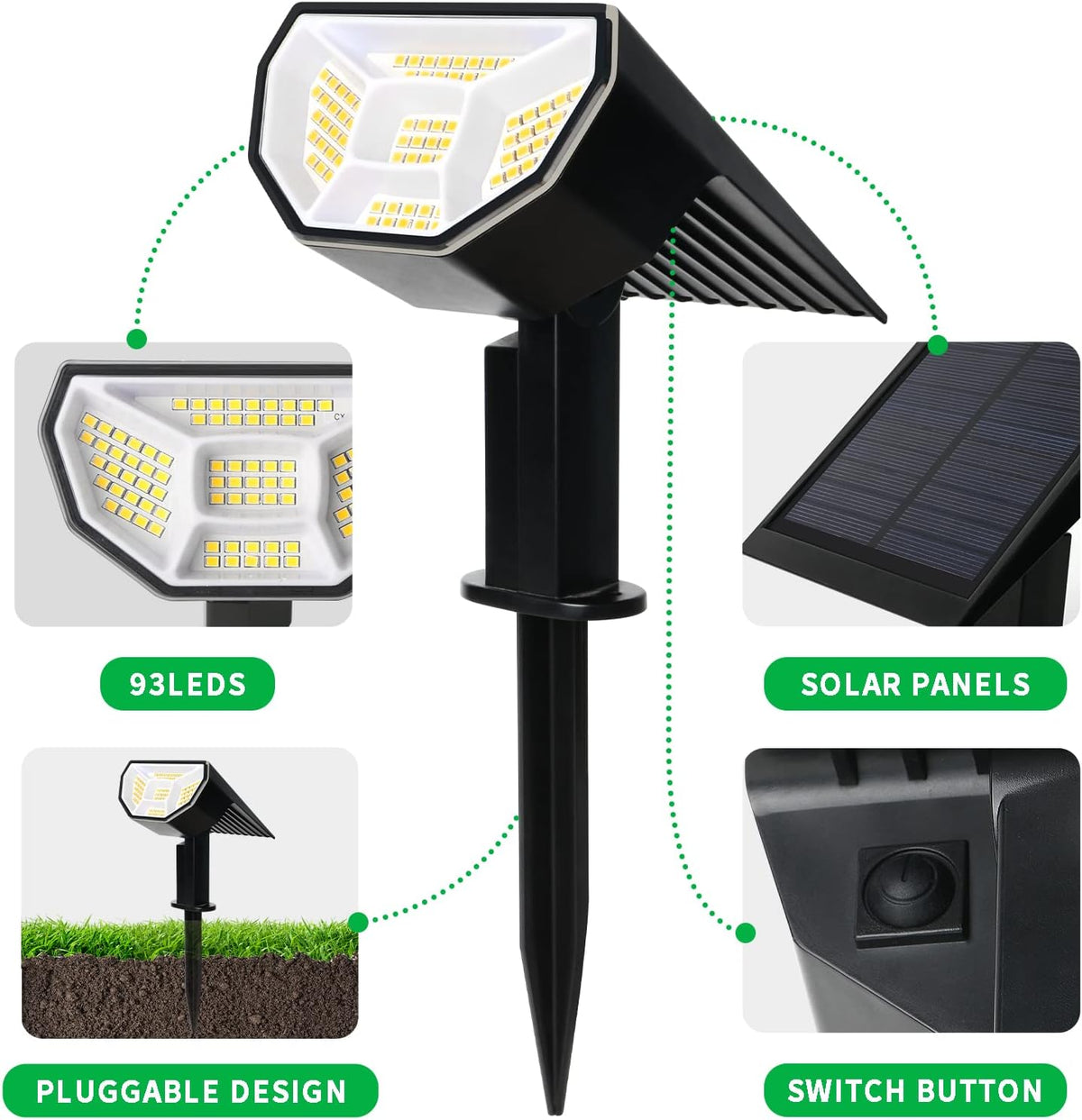 4 Pack Solar Spot Lights Outdoor Waterproof 3000K Warm Light J242037