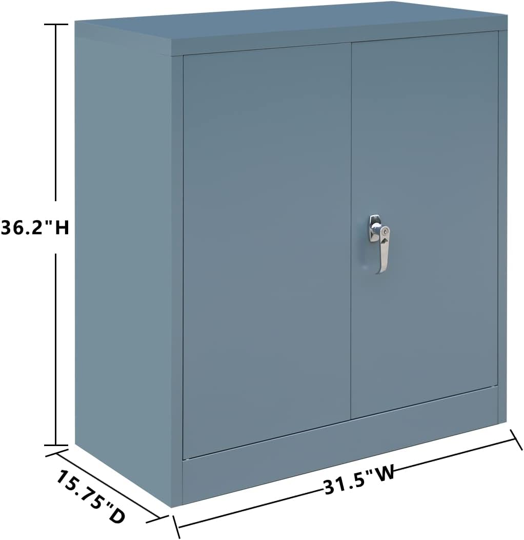 Grey Steel Locking Storage Cabinet with Adjustable Shelves and Doors E443129