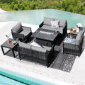 Grey Rope Patio Sectional Sofa Set with Fire Pit Table, 9 Pcs Outdoor Furniture Set F85261