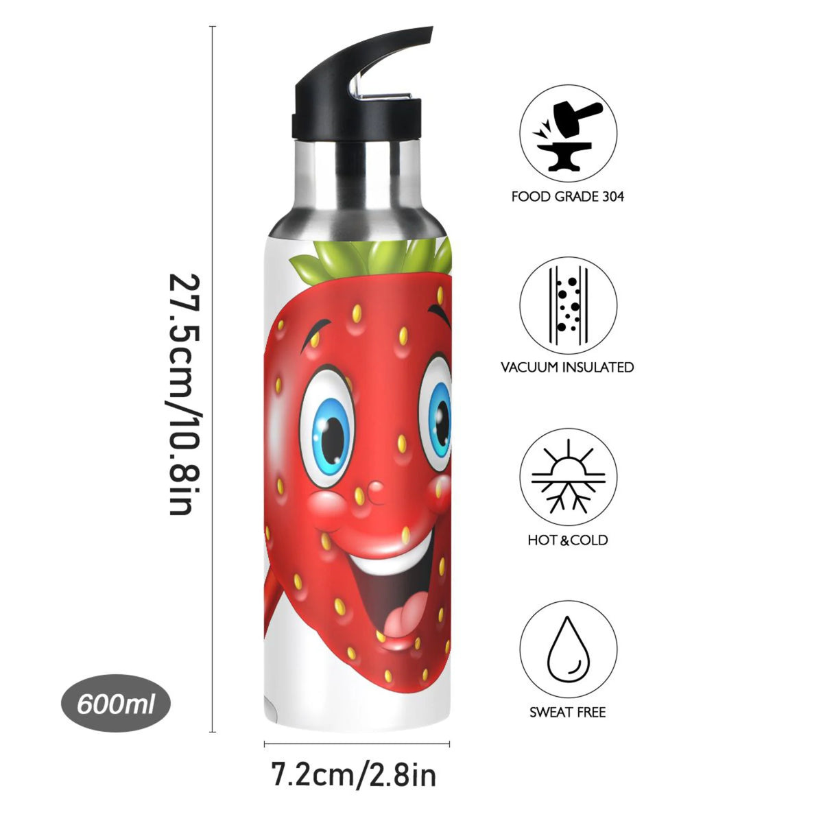 Strawberry Stainless Steel Insulated Water Bottle with Straw Lid K57225