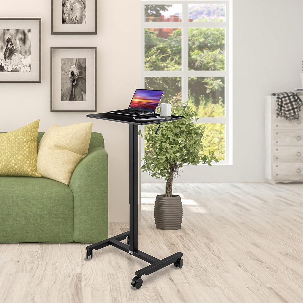 Black Rolling Height Adjustable Laptop Cart Table with Wheels X463210