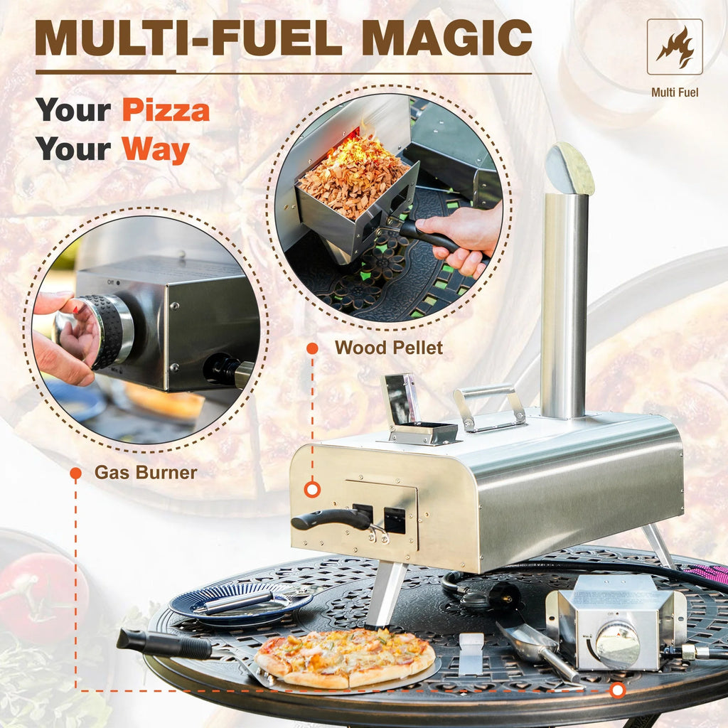 Outdoor Wood Fired & Gas Pizza Oven with Rotatable Pizza Stone C422025