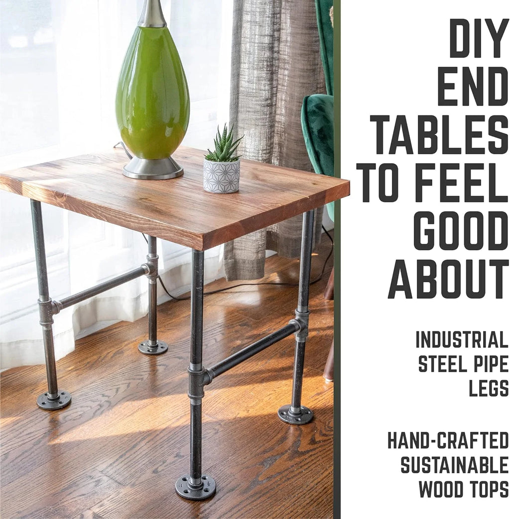 Wood End Table with Industrial Pipe Legs Q62951