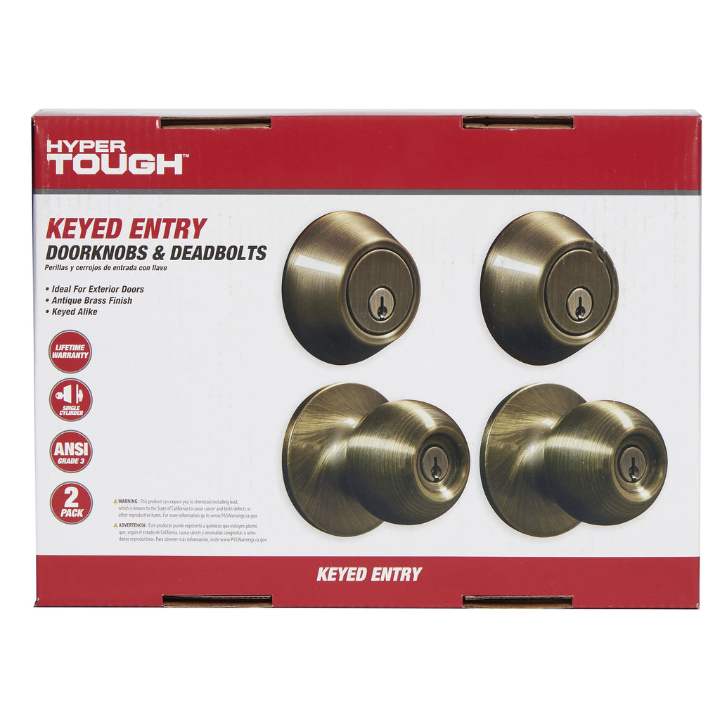 Keyed Entry Ball Doorknob and Deadbolt Combo in Oil-Rubbed Bronze, Twin Pack T878