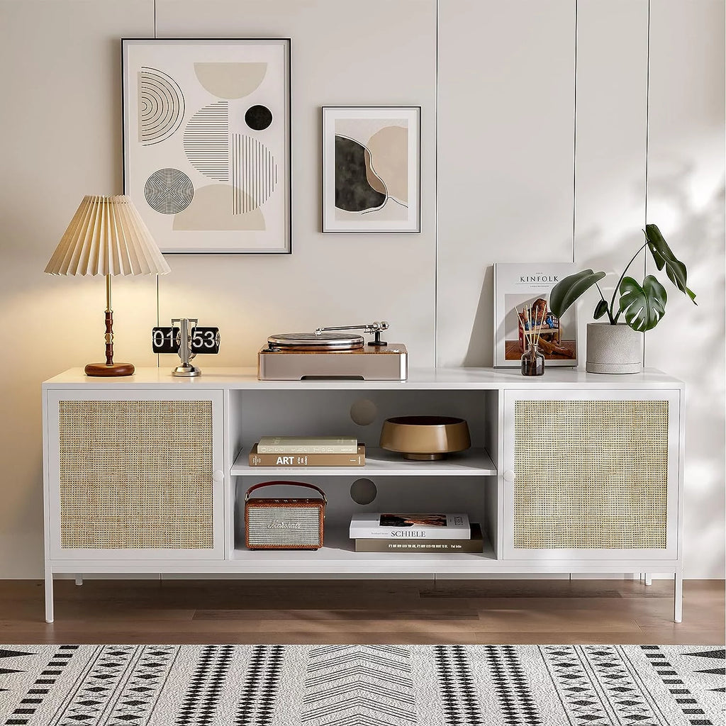 White Rattan TV Stand for 65 Inch TV W33137