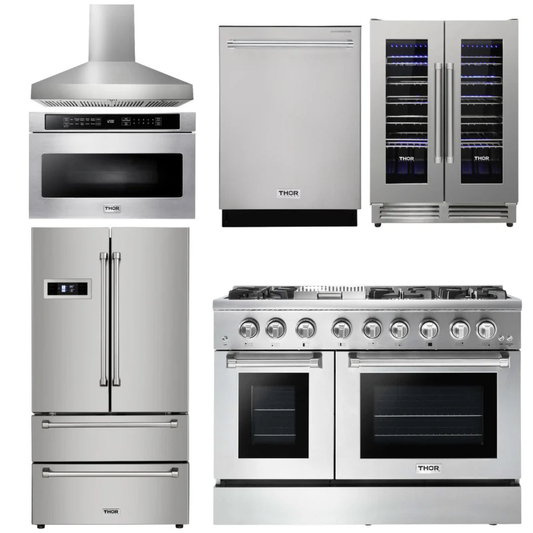 48 Dual Fuel Range, Range Hood, Refrigerator, Dishwasher, Microwave, Wine Cooler H135