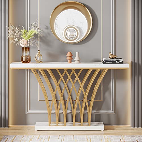 59 inch Gold Console Table with Grid-Shaped Metal Base F40646