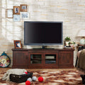 Rustic 68 TV Stand with Glass and Wood Cabinet Door Storage in Vintage Walnut P168