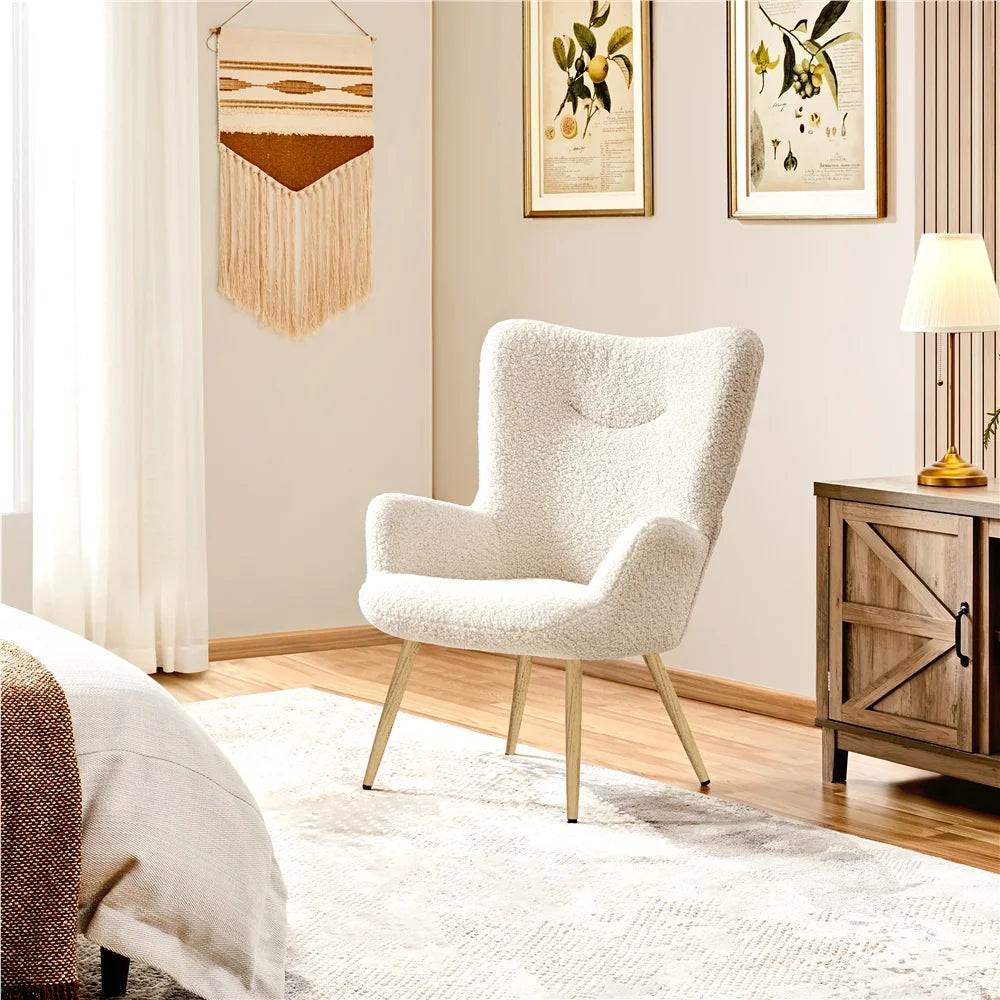 Ivory Boucle Accent Chair with Metal Legs R140858