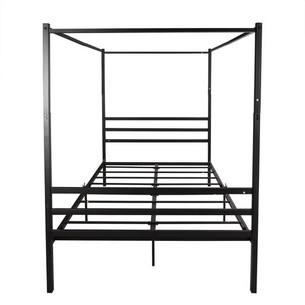 Black Queen Size Metal Canopy Bed with Headboard U820