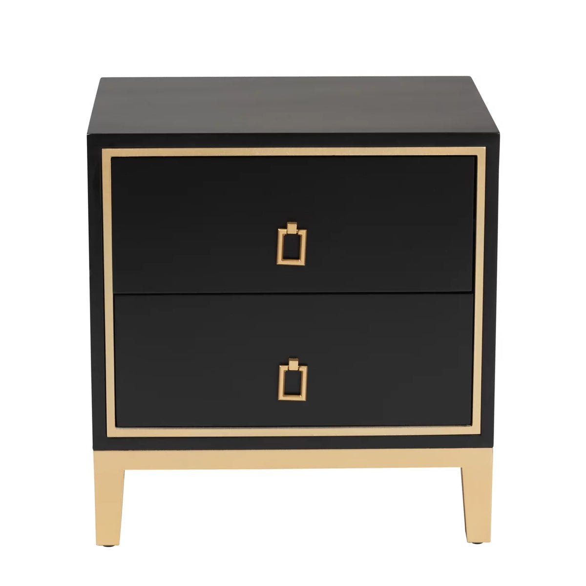 Black Wood and Gold Metal 2-Drawer End Table R37131