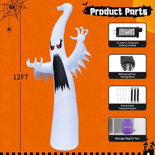 12 FT Halloween Inflatable Ghost with LED Lights T915622