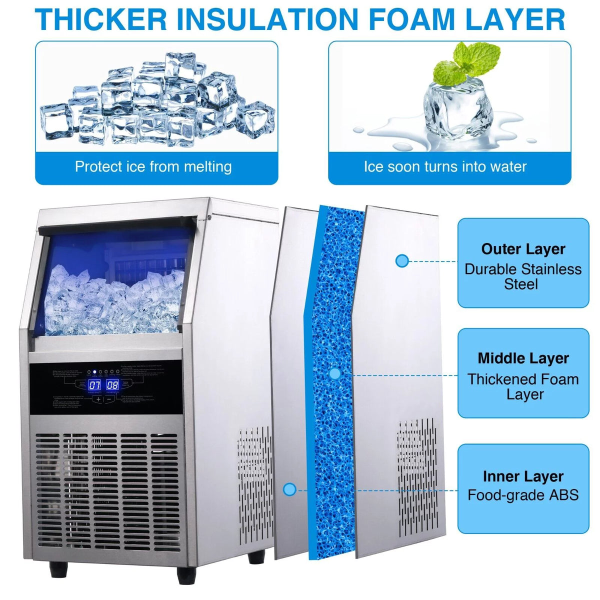 Commercial Ice Maker 90lb Stainless Steel Built-in Cube Machine K22032