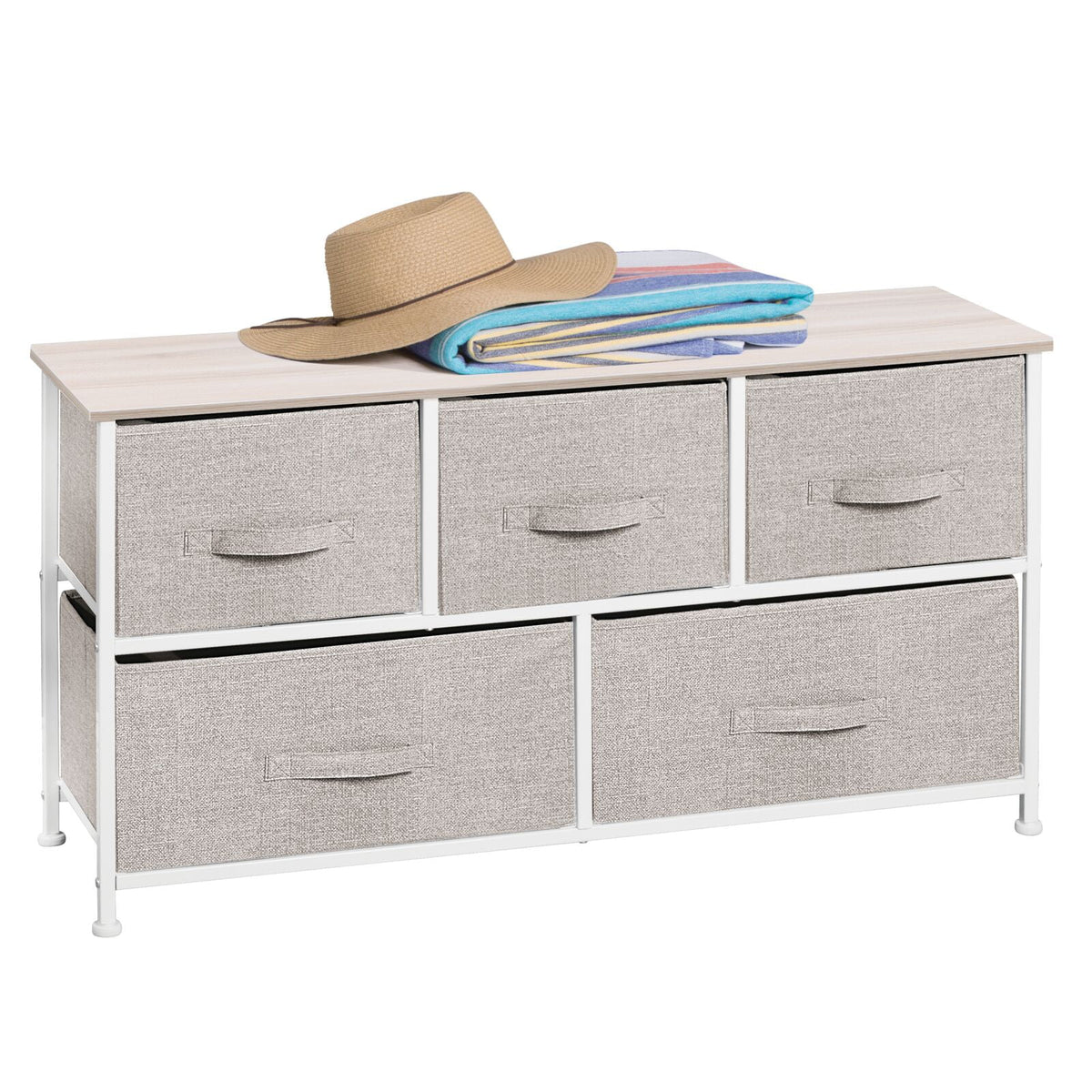 Wide 5 Removable Fabric Drawers Storage Dresser O153425
