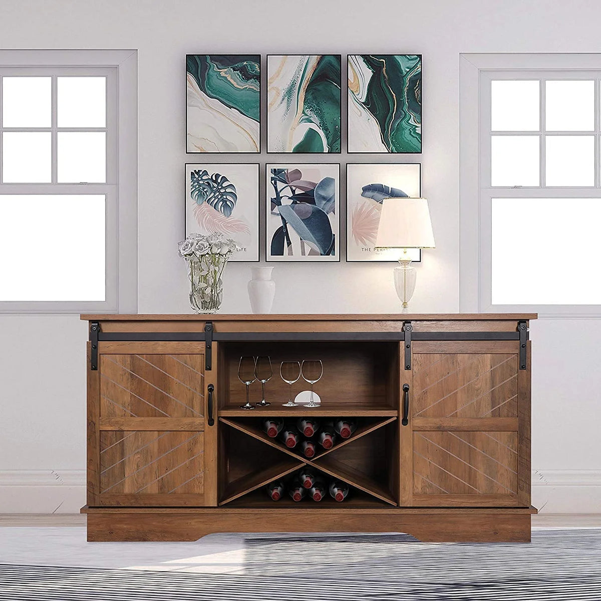 58 inches Farmhouse Wood TV Stand with Sliding Barn Door C113555