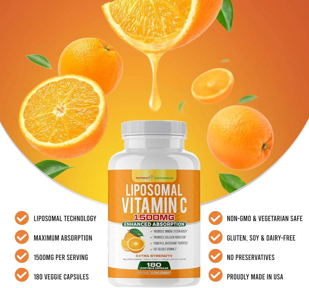 1500mg Liposomal Vitamin C Supplement 180 Capsules Z88576