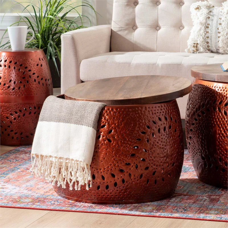 Metal and Wood Drum Table A71538
