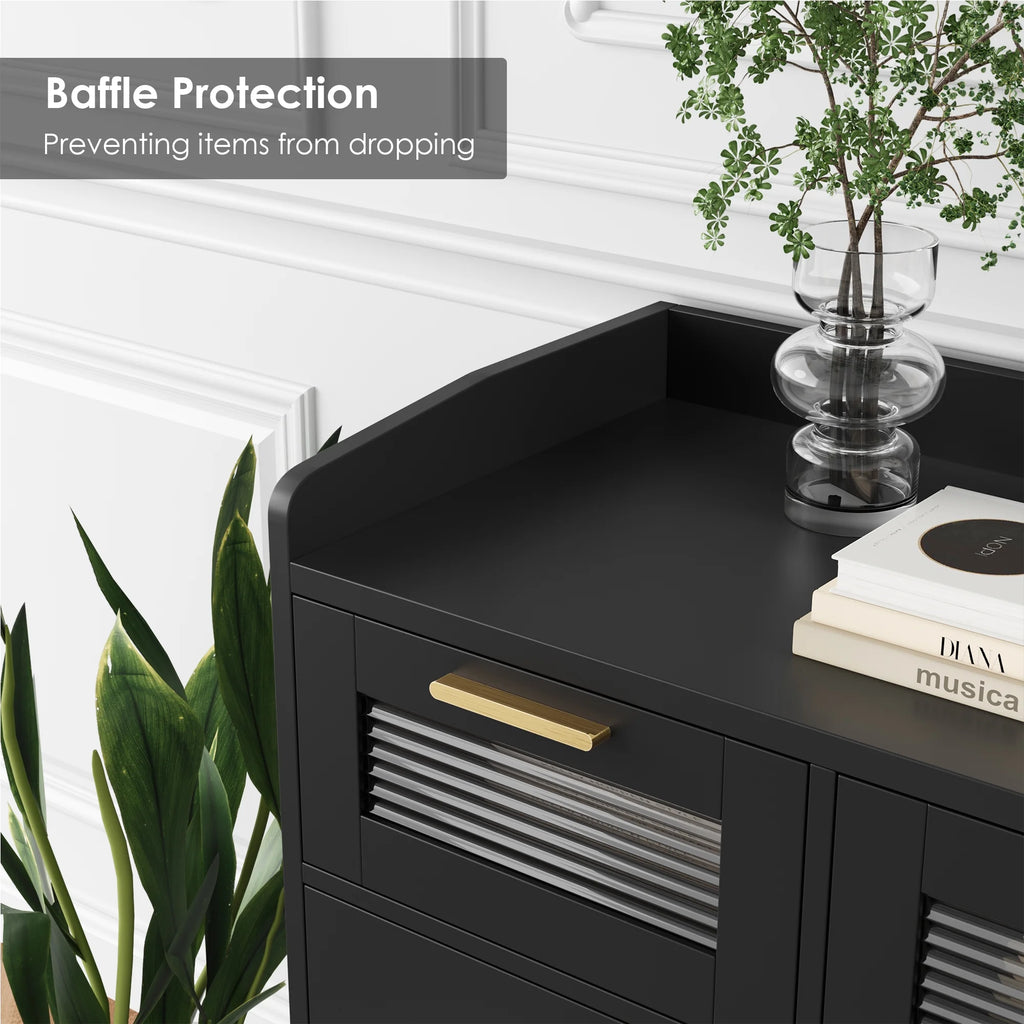 White 7 Drawer Glass Panel Wood Dresser Y852