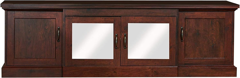 Rustic 68 TV Stand with Glass and Wood Cabinet Door Storage in Vintage Walnut P168