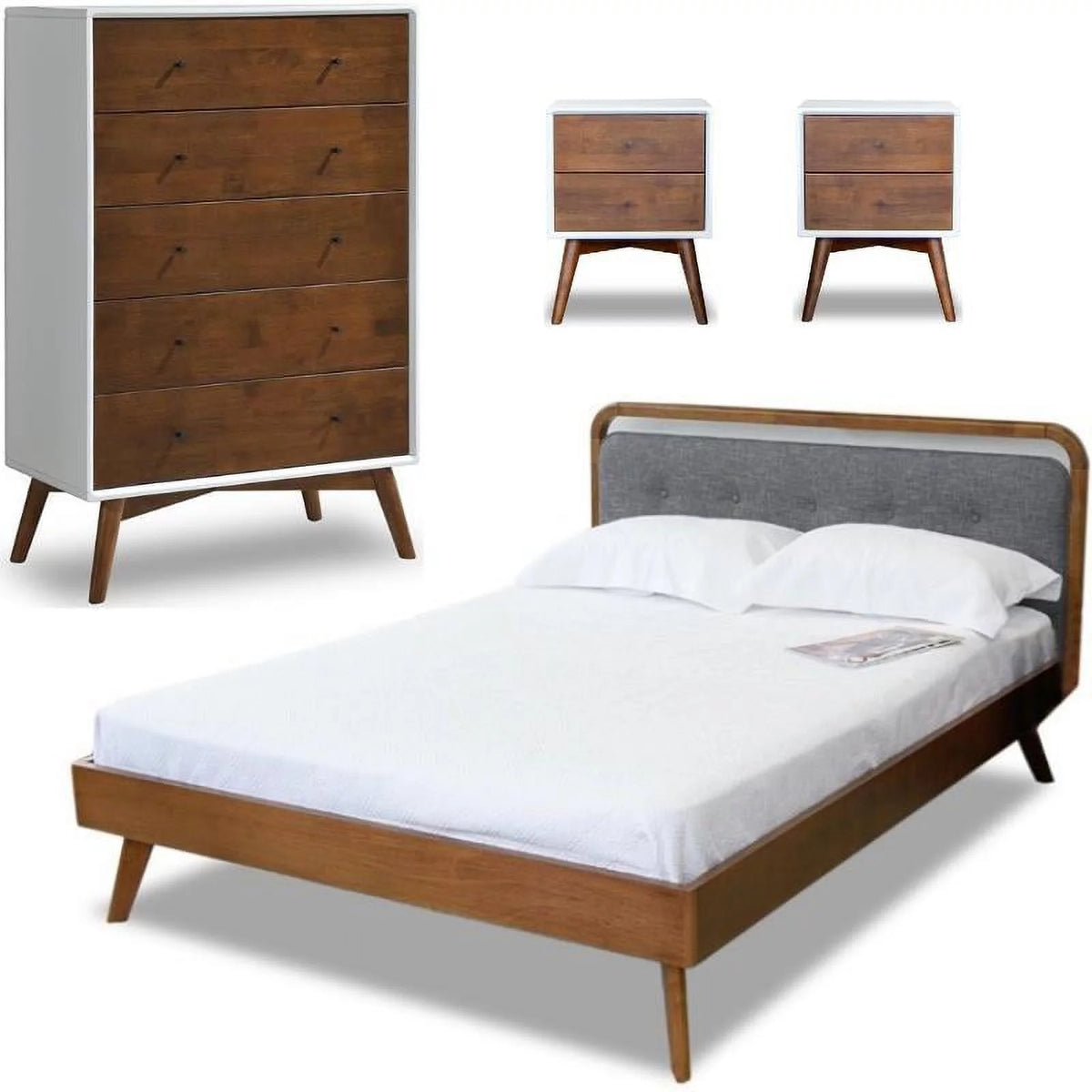 Queen Platform Bed 2 Nightstand 5 Drawer Dresser Set of 4 F85315
