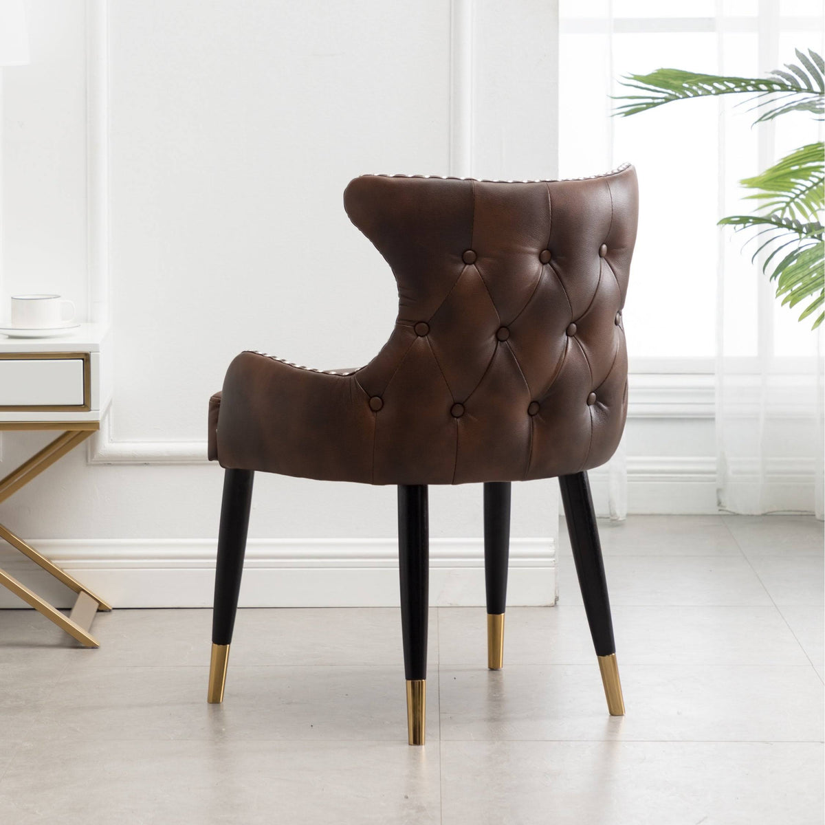 Brown Faux Leather Tufted Accent Chair C274851