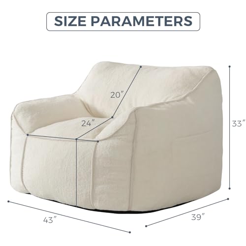 Beige Large Fluffy Bean Bag Chair with Armrest V619