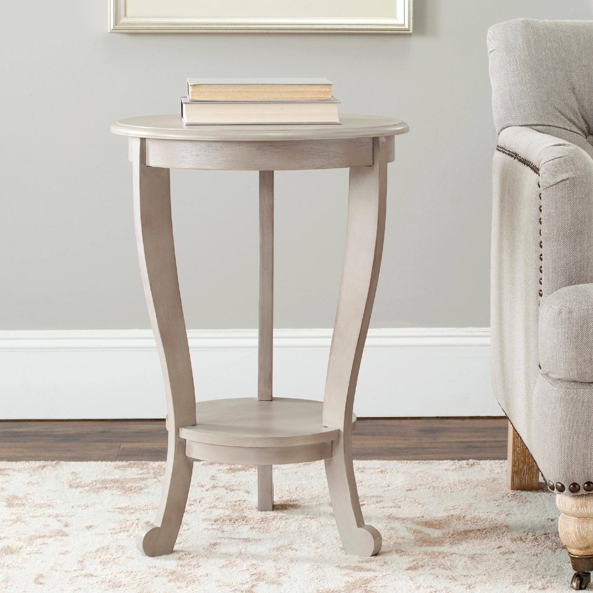 Distressed Black Pedestal Side Table A608